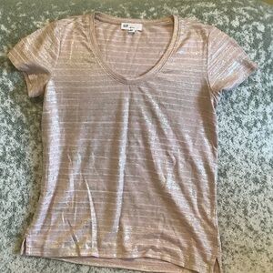 GAP Women's Shimmering Pink Metalic Gold Striped Short Sleeve Tee Small NWT